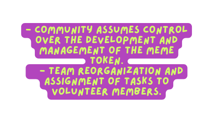 Community assumes control over the development and management of the meme token Team reorganization and assignment of tasks to volunteer members